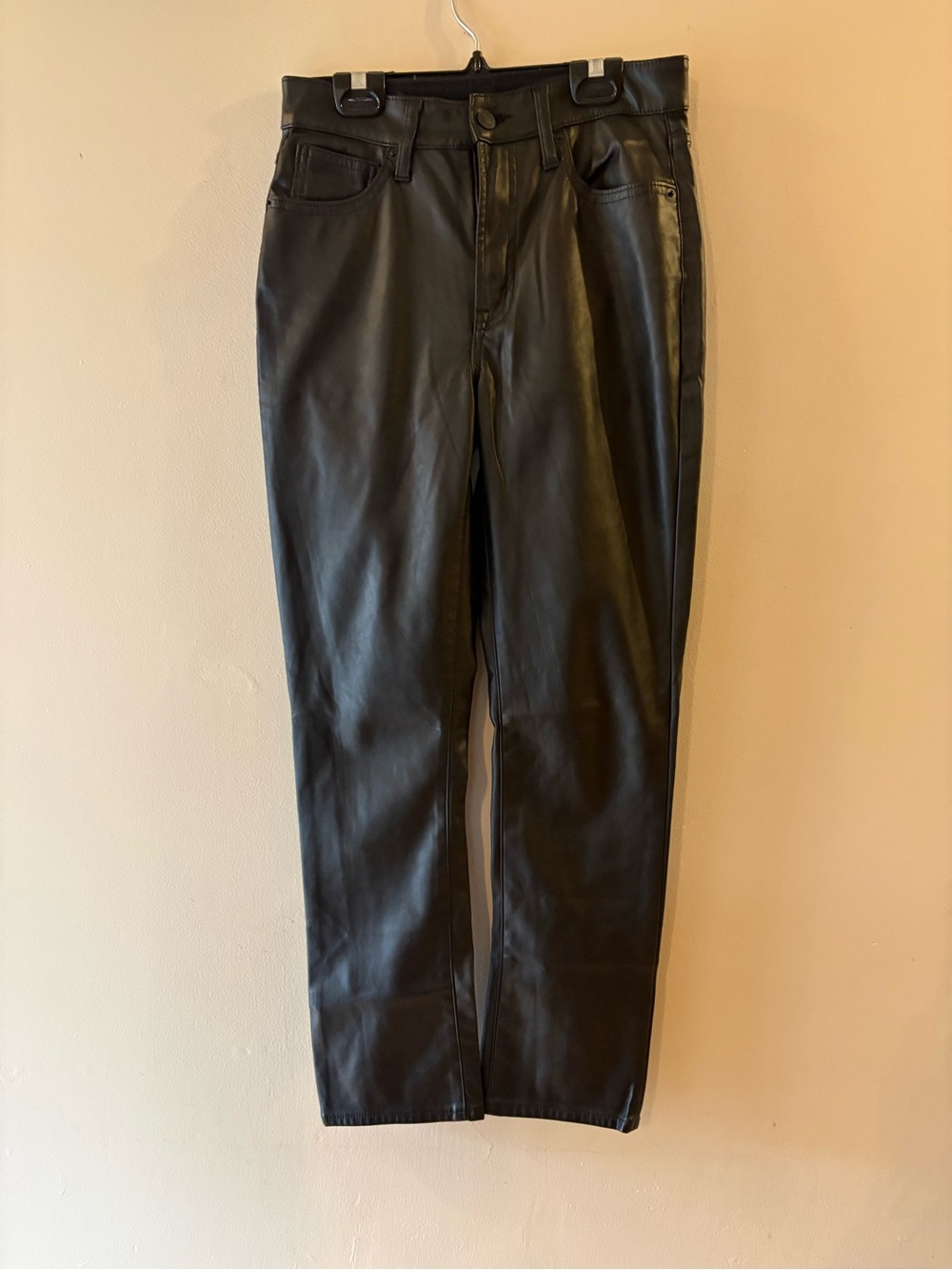 GAP High Rise Black Vegan Faux Leather Straight Leg Vintage Slim Pants, Sz 26